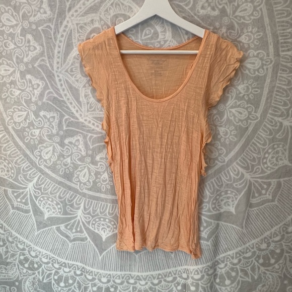 AEO AMERICAN EAGLE OUTFITTERS SWEET LITTLE PEACH TOP M MEDIUM GLUTTER SLEEVE EUC - Picture 1 of 7